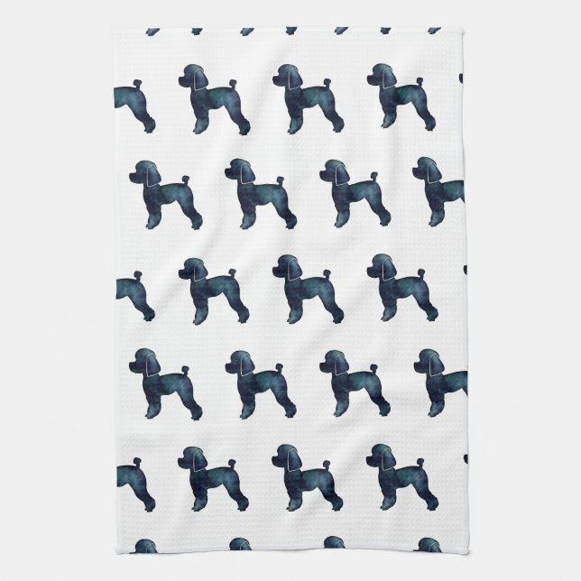 Toy Poodle Black Watercolor Silhouette Geschirrtuch (Vertikal)