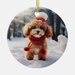Toy Poodle Dog Christmas Keepake Keramik Ornament