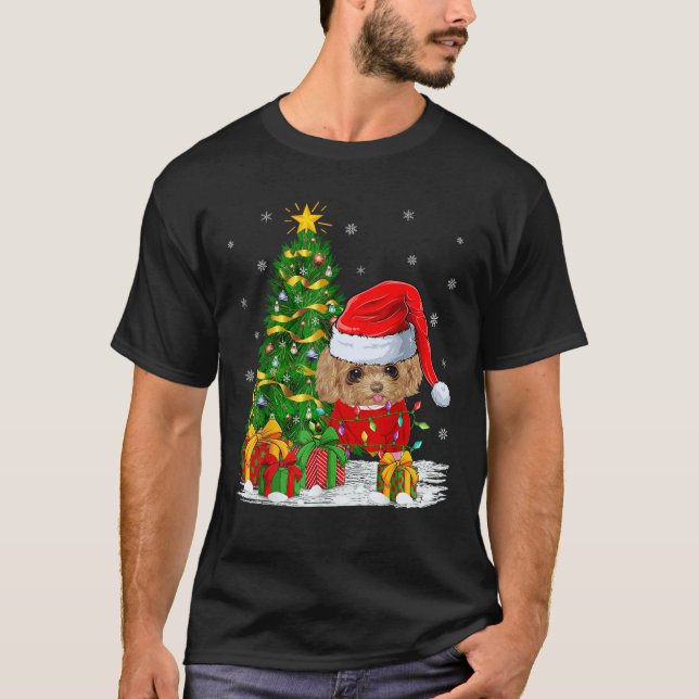Toy Poodle Dog Xmas Tree Lighting Santa Toy Poodle T-Shirt (Vorderseite)