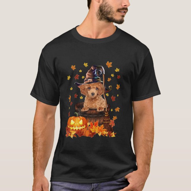 Toy Poodle Witch Pumpkin Halloween Hund Lover Funn T-Shirt (Vorderseite)