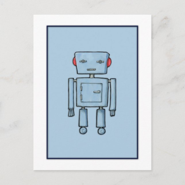 Toy Robot Blue Postcard Postkarte (Vorderseite)
