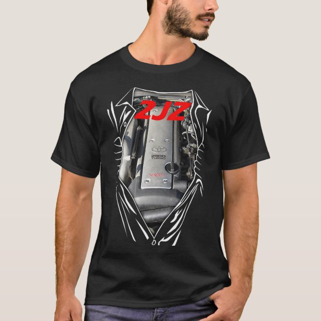 Toyota 2JZ Motor Art Horsepower Supra AWD Cars CC T-Shirt (Vorderseite)