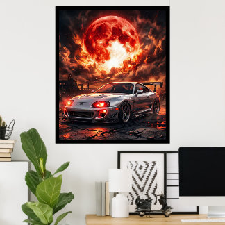 Toyota Supra MK4 unter einem karmesinroten Mond Poster