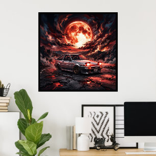 Toyota Trueno AE86 unter einem karmesinroten Mond Poster