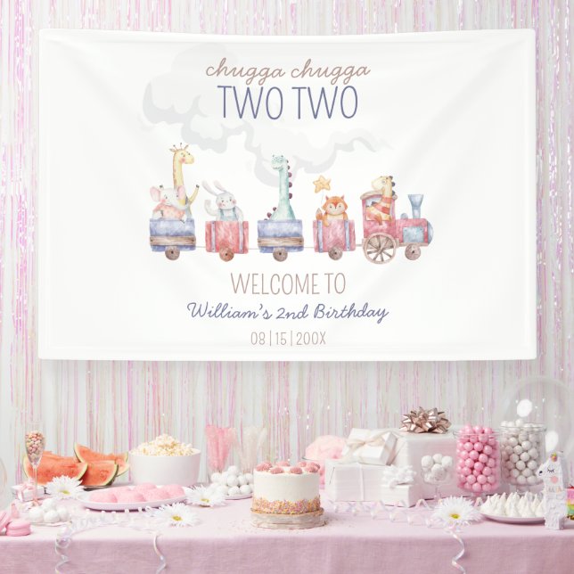 Toyotzug All Aboard Geburtstag einladen, Zoo Tiere Banner (Party)