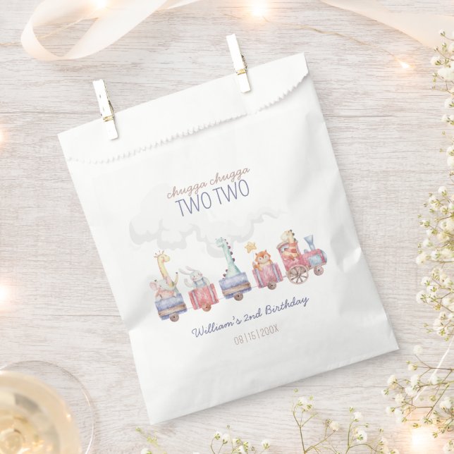 Toyotzug All Aboard Geburtstag einladen, Zoo Tiere Geschenktütchen (Ausgeschnitten)