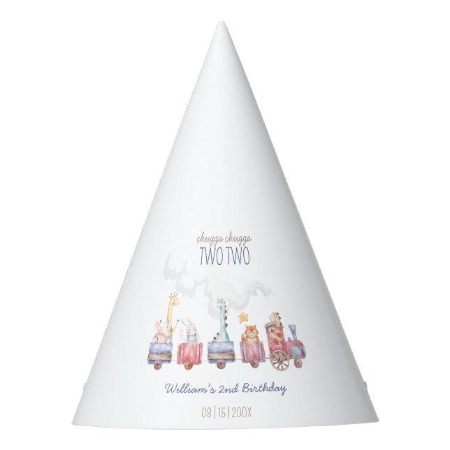 Toyotzug All Aboard Geburtstag einladen, Zoo Tiere Partyhütchen (Vorderseite)