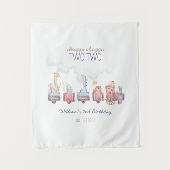 Toyotzug All Aboard Geburtstag einladen, Zoo Tiere Wandteppich (Vorderseite)