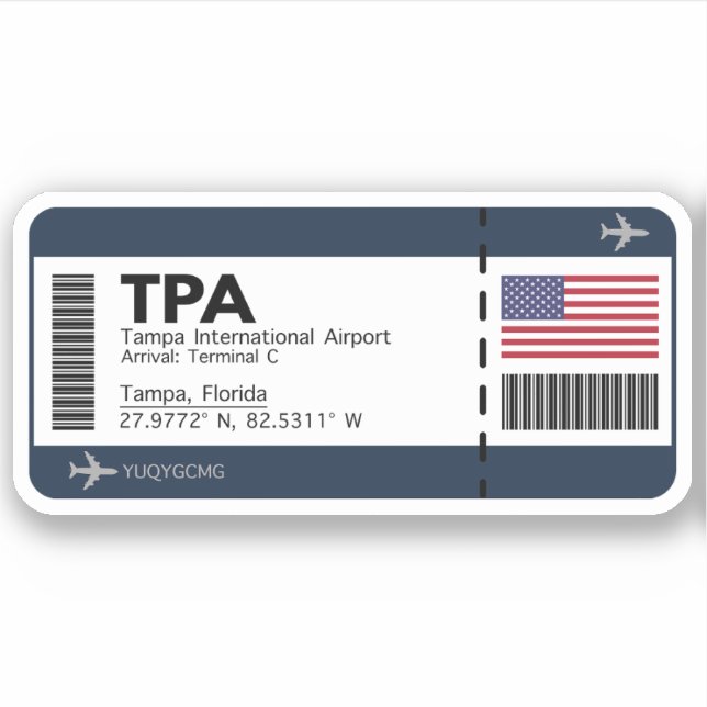 TPA Tampa Boarding Pass - Florida Aufkleber (Vorderseite)