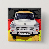 Trabant-Auto und deutsche Flagge, Berliner Mauer