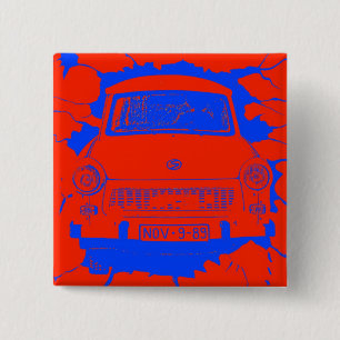 Trabant-Auto und rote/blaue Berliner Mauer Button