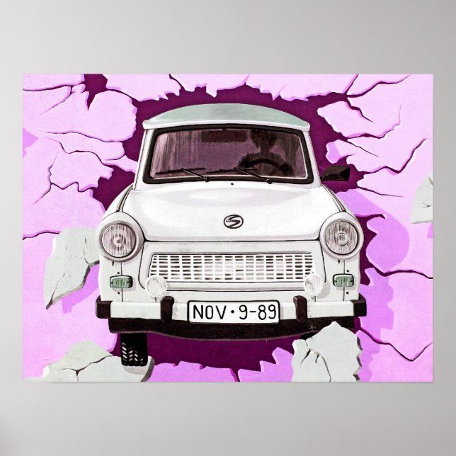Trabant Car and Pink/Lilac Berlin Wall Poster (Vorne)