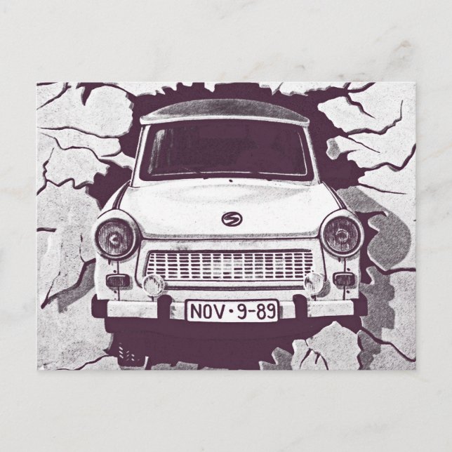 Trabant Car , Black & White, Berliner Mauer (1) Postkarte (Vorderseite)