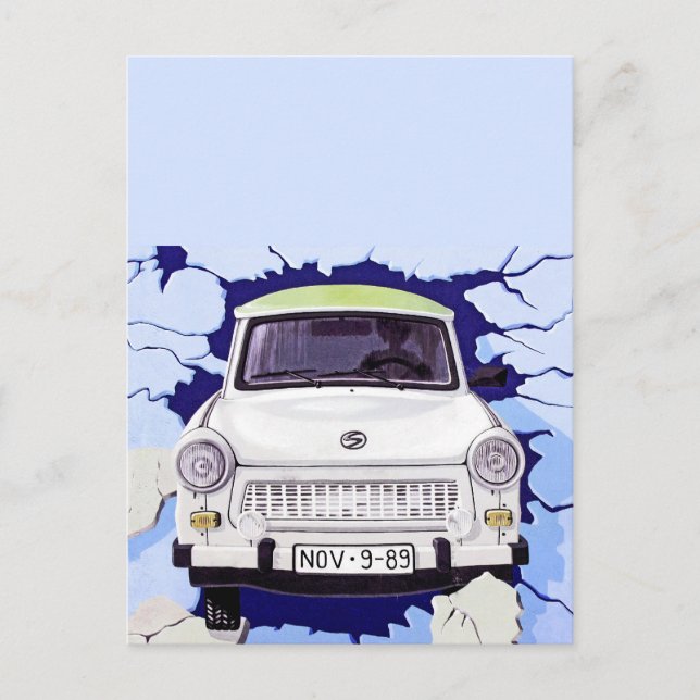Trabant Car , Blauer Blau, Berliner Mauer Postkarte (Vorderseite)