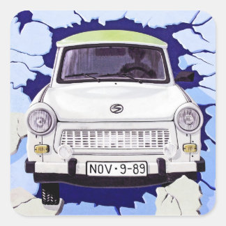 Trabant Car , Blauer Blau, Berliner Mauer Quadratischer Aufkleber