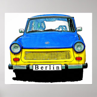 Trabant Car Front, Blue & Yellow, Berlin Poster