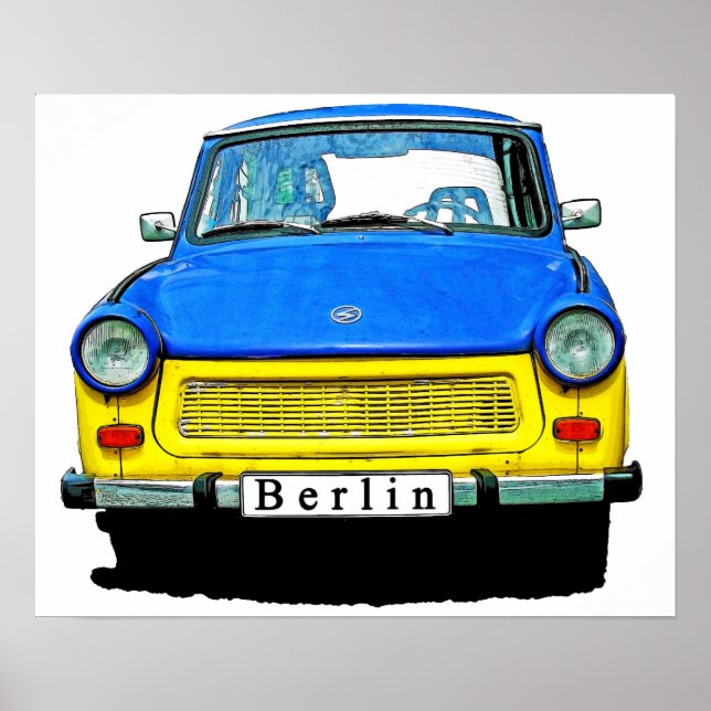 Trabant Car Front, Blue & Yellow, Berlin Poster (Vorne)