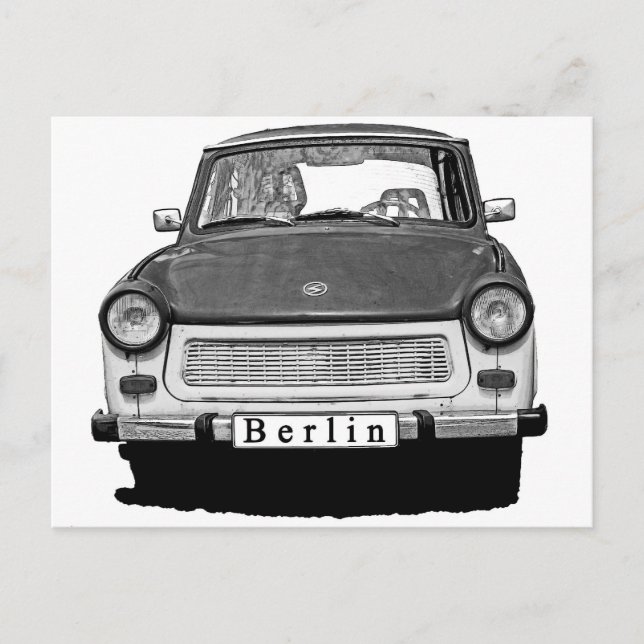 Trabant Car Front, Schwarz und Weiß, Berlin Postkarte (Vorderseite)
