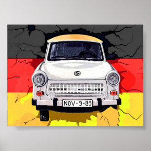 Trabant Car und deutsche Flagge, Berliner Mauer Poster
