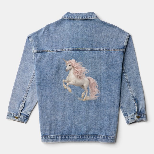 Trabendes Einhorn mit fließender rosa Mähne Jeansjacke (Rückseite)