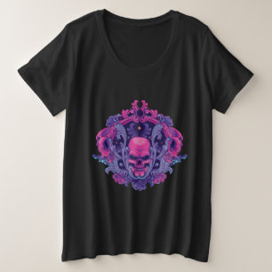 Tracery Skull Pink Farbgestaltung Große Größe T-Shirt