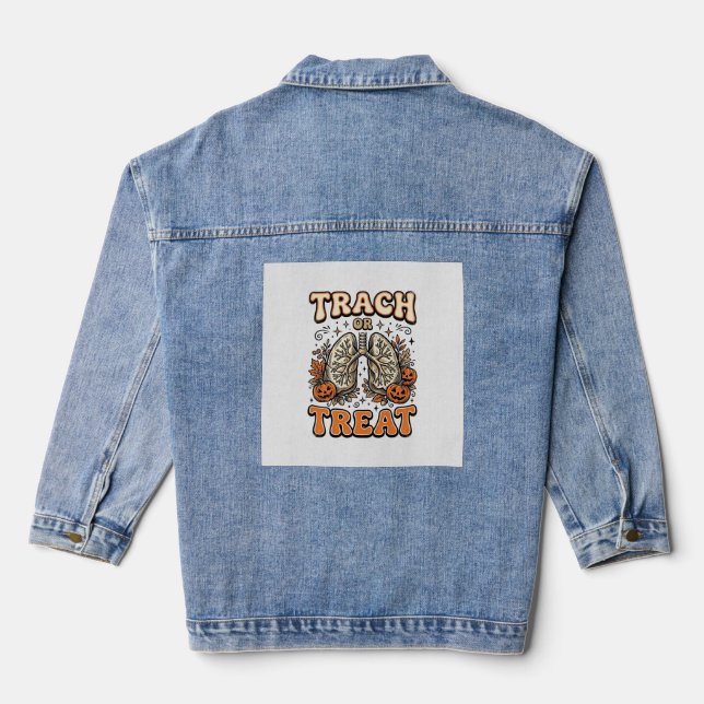 Tracheostomie Halloween-Nurse-Süßes-oder-Saures-De Jeansjacke (Rückseite)
