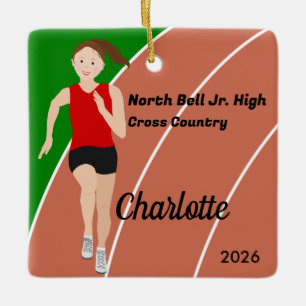 Track and Field Girl Brown Hair in Red Black Keramikornament