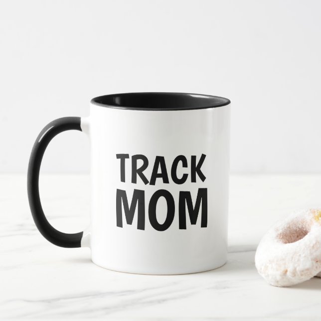 Track-Mama, Schwarz-weiße Zwei-Tone-Kaffee-Tasse Tasse (Mit Donut)