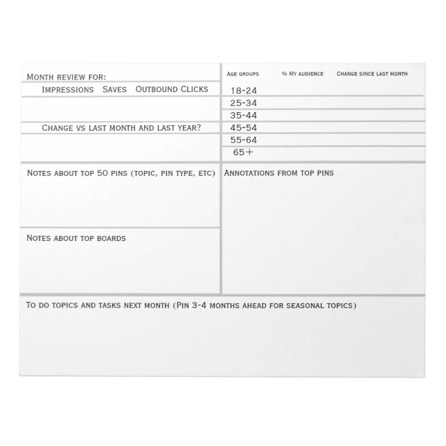 Tracker für Social Media-Buttone für die monatlich Notizblock (Vorderseite)