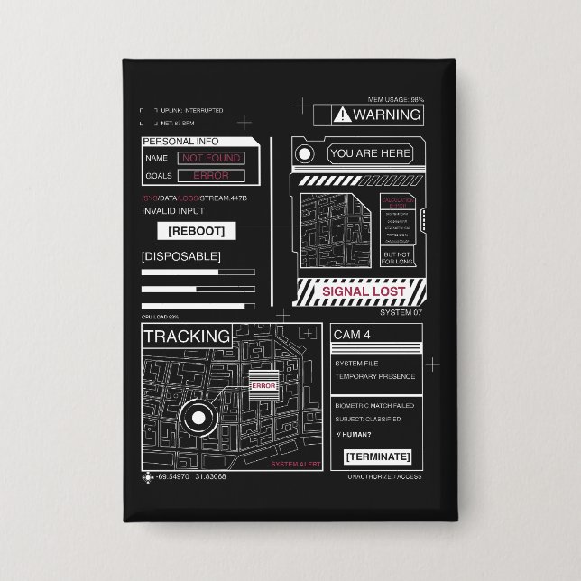 Tracking - Techno-Brutalist Streetwear Design Button (Vorderseite)