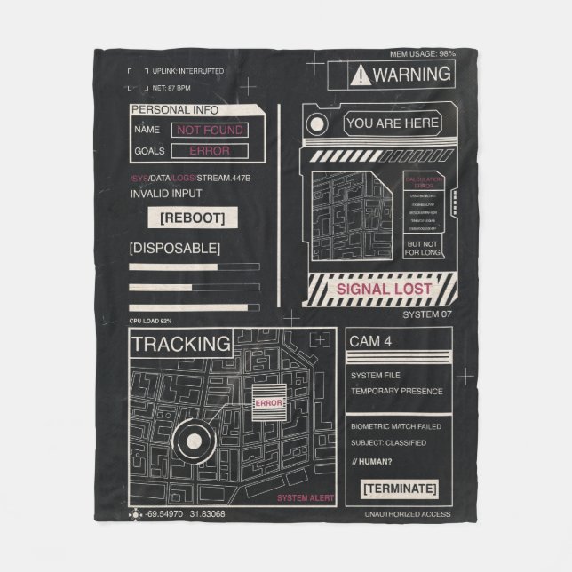 Tracking - Techno-Brutalist Streetwear Design Fleecedecke (Vorderseite)