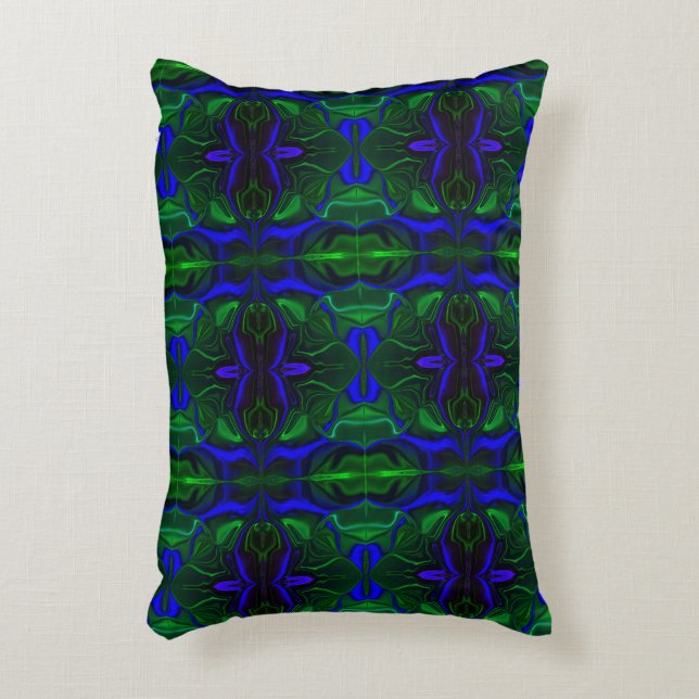 Traços azuis 'flutuando' sobre fundo verde. dekokissen (Vorderseite(Vertikal))