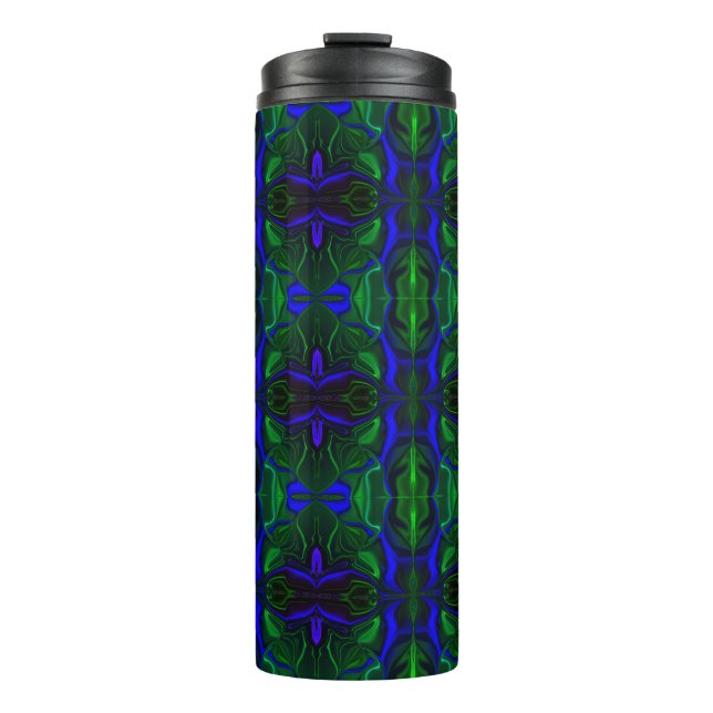 Traços azuis 'flutuando' sobre fundo verde. thermosbecher (Vorderseite)