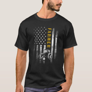 Tractor American US Flag Funny Bauer Rancher Far T-Shirt