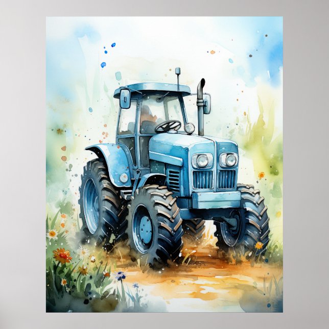 TRACTOR-Aquarellbild Poster (Vorne)