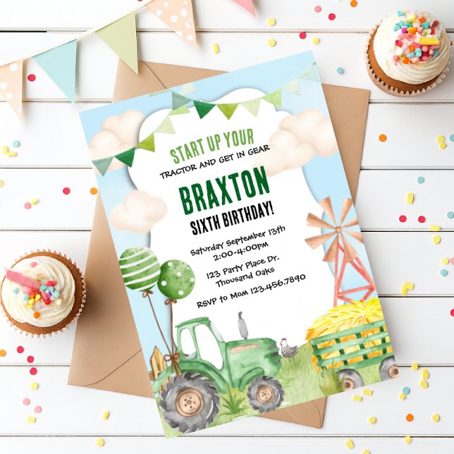 Tractor Birthday, Green Tractor, Farm,  Einladung (Von Creator hochgeladen)