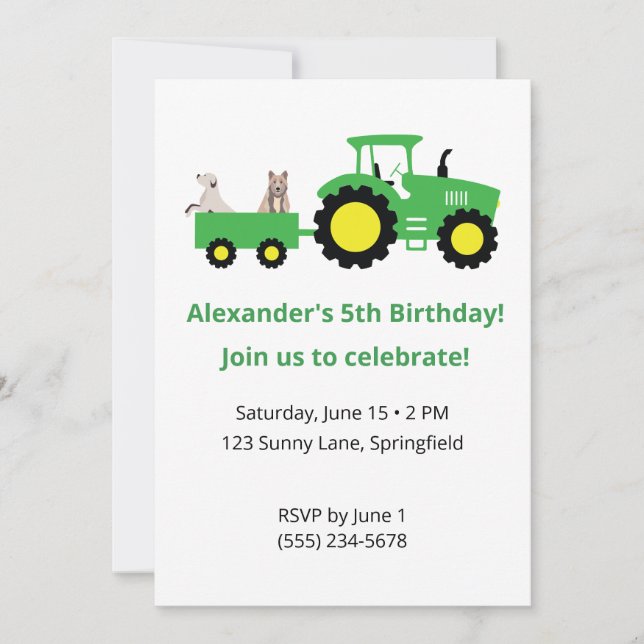 Tractor Birthday Invitation • Editable Invite Einladung (Vorderseite)