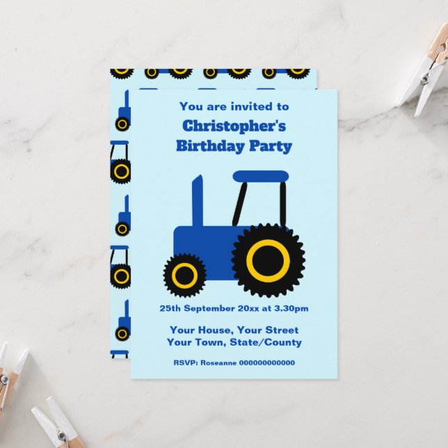 Tractor Design Personalised Birthday Party Einladung (Vorderseite/Rückseite Beispiel)