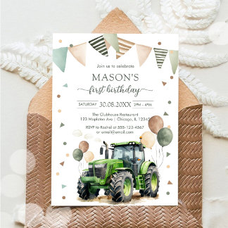 Tractor Farm Kids Boy Birthday Invitation Einladung