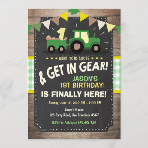 Tractor Geburtstagseinladung Farm Party Boy Green Einladung