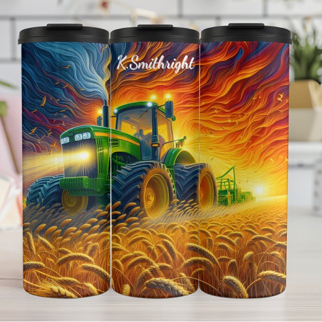 Tractor Harvest Fiery Wheat Field Thermosbecher (Von Creator hochgeladen)