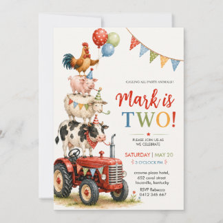 Tractor & Party Animals Kindergeburtstag Einladung