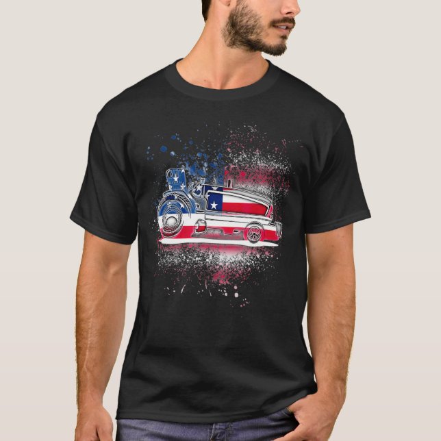 Tractor Pulling Independence Day Patriotic US Fla T-Shirt (Vorderseite)