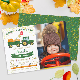 Tractor Pumpkin Fall Boy Foto Geburtstag Einladung
