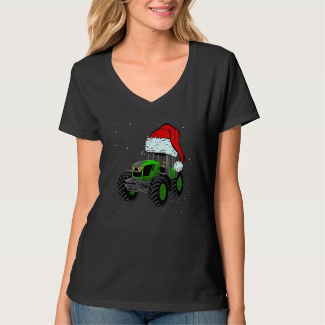Tractor Santa Hat Christmas Farmer Family  Farming T-Shirt (Vorderseite)