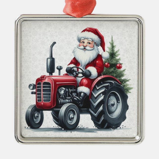 Tractor Santa Ornament Aus Metall (Vorne)