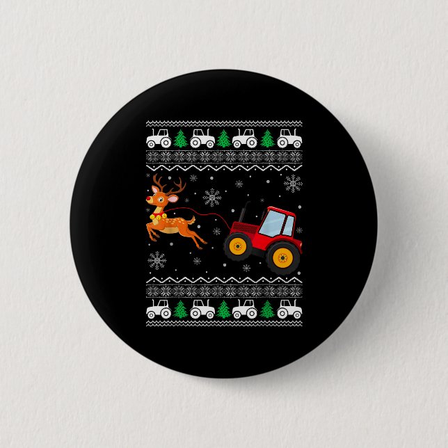 Tractor Ugly Christmas Tree Holiday Funny Xmas Boy Button (Vorderseite)