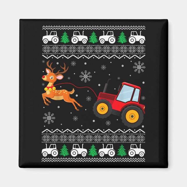 Tractor Ugly Christmas Tree Holiday Funny Xmas Boy Magnet (Vorne)