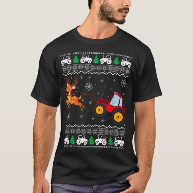 Tractor Ugly Christmas Tree Holiday Funny Xmas Boy T-Shirt (Vorderseite)