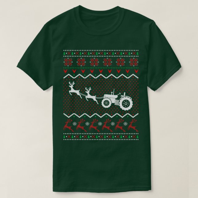 Tractor Ugly Weihnachten Gegenwart Bauer T-Shirt (Design vorne)